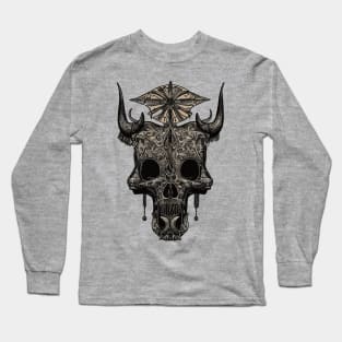 Tribal Tattoo Bulls Skull Long Sleeve T-Shirt